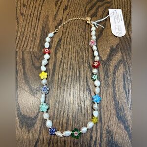 Freshwater Pearl Glass Flower Necklace